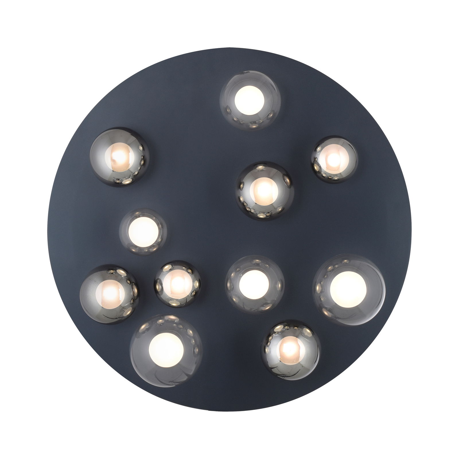 Moderne LED-Deckenleuchte mit mehreren runden Lichtquellen, Ansicht von unten.