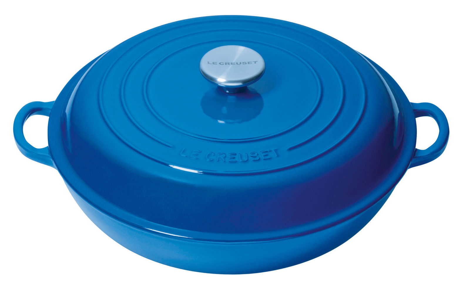 Blauer Gourmet Profitopf 30cm von oben mit zwei Griffen und Deckel