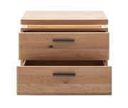 Nachtkonsole aus Holz mit zwei Schubladen, Frontansicht