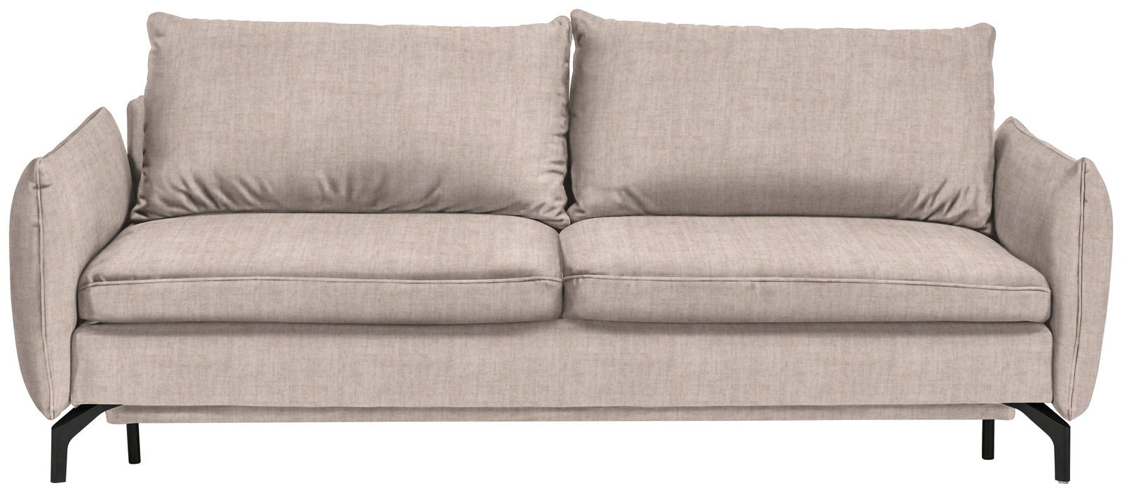 Z2 Schlafsofa MIDORI Beiges Funktionssofa mit zwei großen Rückenkissen, frontal betrachtet.