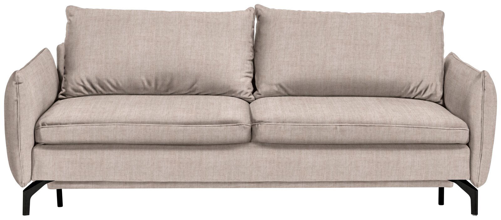 Z2 Schlafsofa MIDORI Beiges Funktionssofa mit zwei großen Rückenkissen, frontal betrachtet.