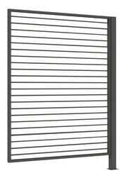 Moderner Sichtschutz aus Aluminium mit horizontalen Lamellen, seitliche Perspektive