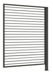 Moderner Sichtschutz aus Aluminium mit horizontalen Lamellen, seitliche Perspektive