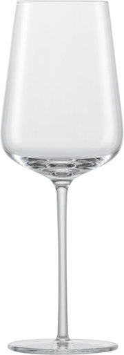 Elegantes Rieslingglas Vervino in Seitenansicht mit langem Stiel und schlanker Form.