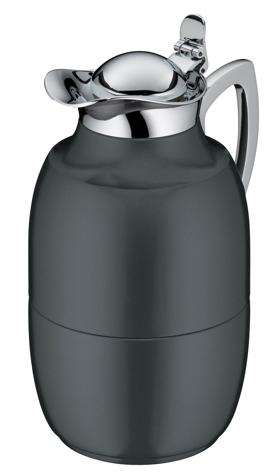 Isolierkanne Juwel in seitlicher Perspektive mit glänzendem Deckel und ergonomischem Griff.