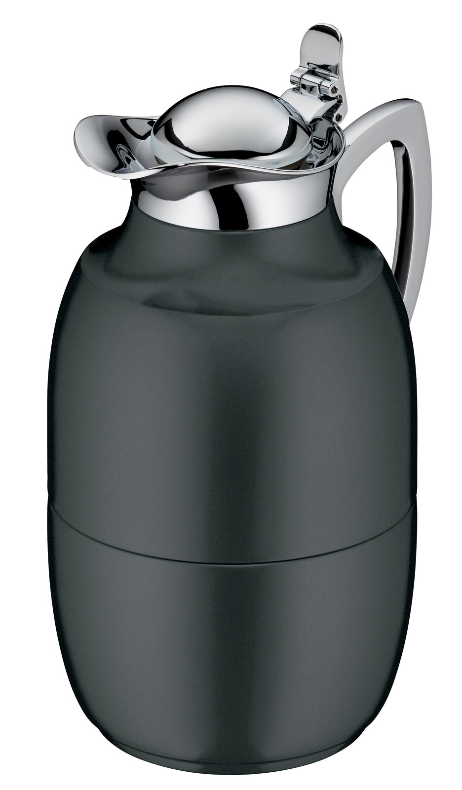Isolierkanne Juwel in seitlicher Perspektive mit glänzendem Deckel und ergonomischem Griff.