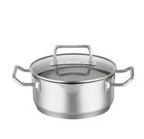 Bratentopf Expertiso 20cm aus Edelstahl mit Glasdeckel, seitliche Perspektive