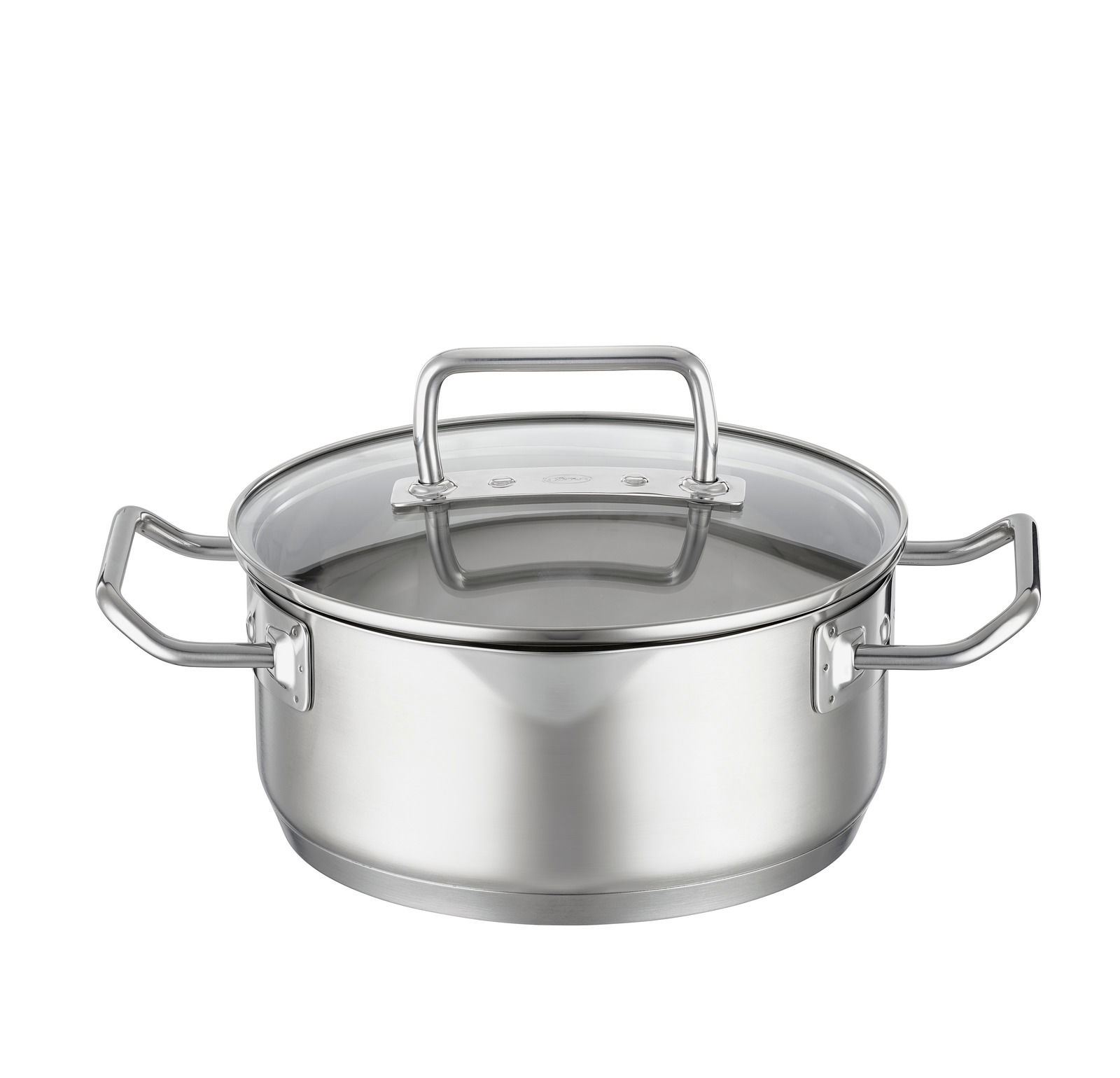 Rösle Bratentopf EXPERTISO Bratentopf Expertiso 20cm aus Edelstahl mit Glasdeckel, seitliche Perspektive