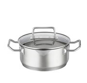 Bratentopf Expertiso 20cm aus Edelstahl mit Glasdeckel, seitliche Perspektive