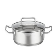 Bratentopf Expertiso 20cm aus Edelstahl mit Glasdeckel, seitliche Perspektive