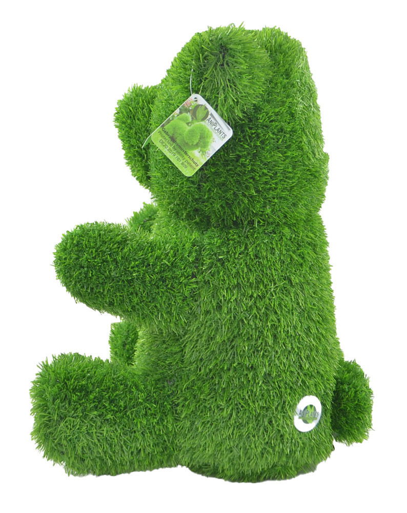Grüner Bär aus künstlichem Gras, seitliche Perspektive, geeignet für den Garten