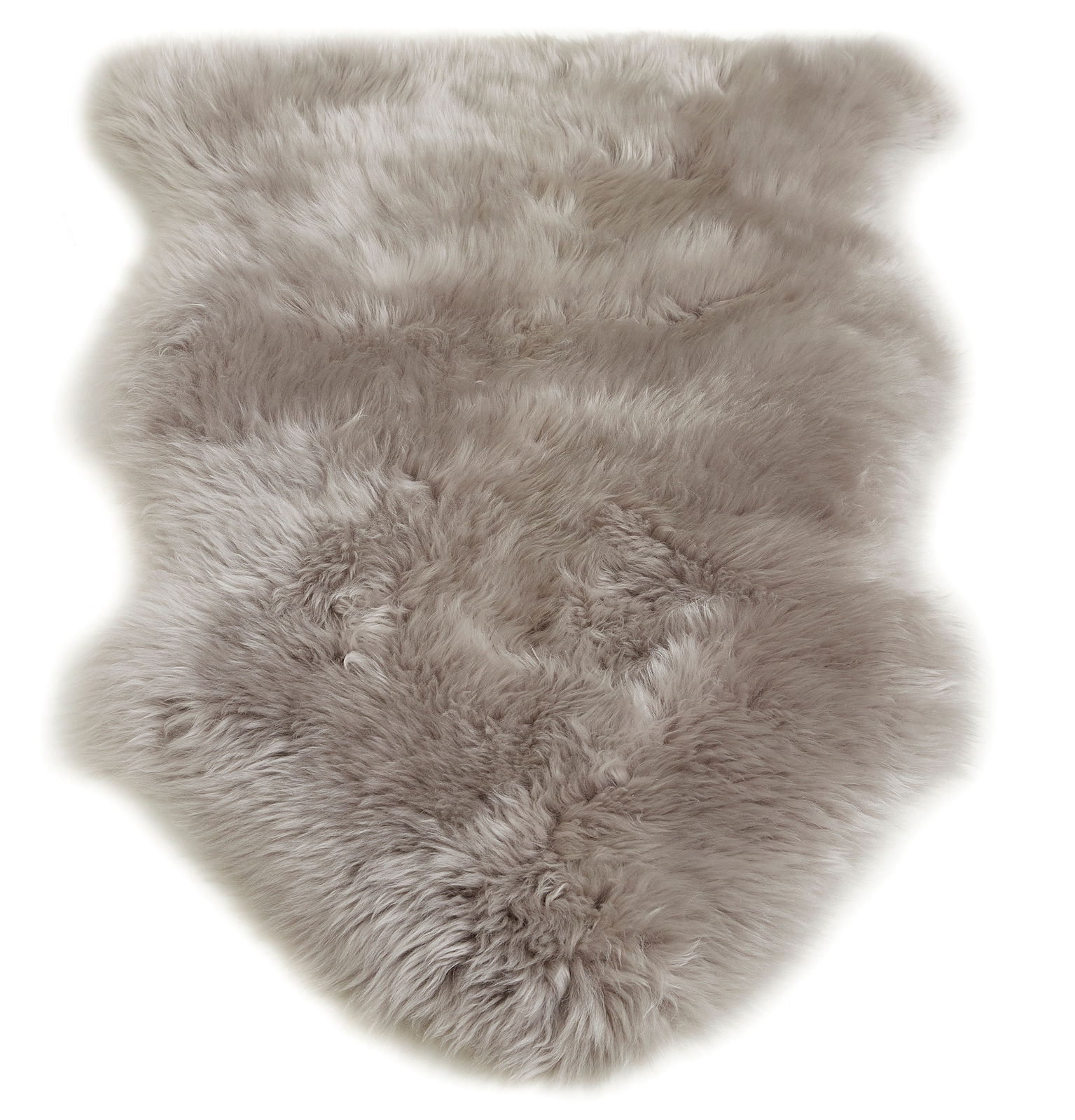 Graues Schaffell mit weicher, flauschiger Textur, von oben betrachtet.