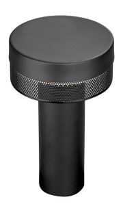Schwarze, zylindrische Akkuleuchte MESH mit perforiertem Band, seitliche Perspektive
