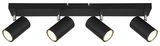 Schwarzer Deckenstrahler mit vier verstellbaren Leuchten, seitliche Perspektive