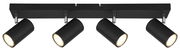 Schwarzer Deckenstrahler mit vier verstellbaren Leuchten, seitliche Perspektive