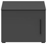 Grauer Aufsatzschrank mit schwarzem Griff, Frontalansicht