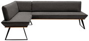 Graue Eckbank mit modernem Design, Metallbeinen und Polsterung, seitliche Perspektive