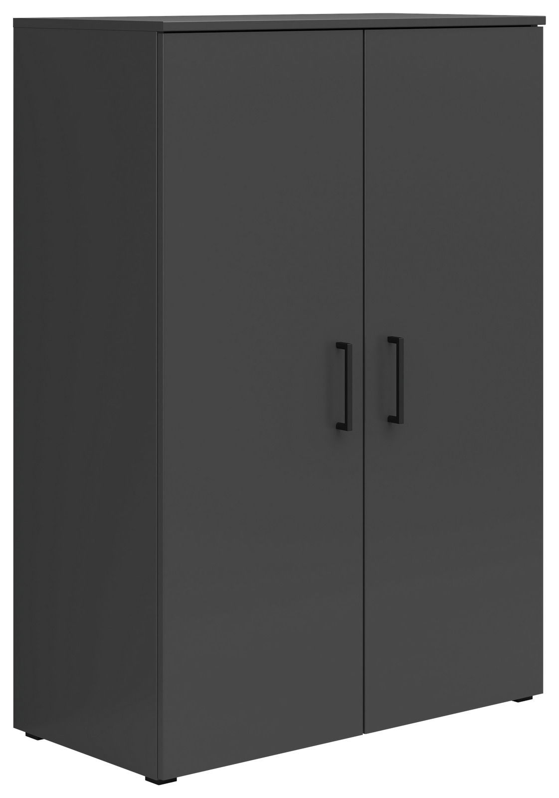 Carryhome Kommode MULTISTAURAUM Schwarze Kommode mit zwei Türen und schwarzen Griffen, seitliche Perspektive