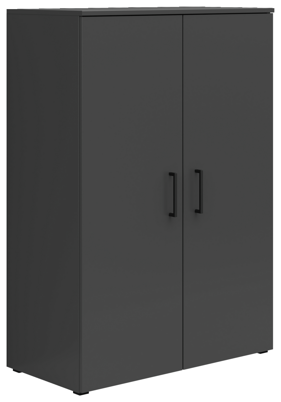 Carryhome Kommode MULTISTAURAUM Schwarze Kommode mit zwei Türen und schwarzen Griffen, seitliche Perspektive