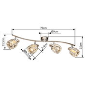 Deckenstrahler mit vier verstellbaren Leuchten, Kristallglas-Design, seitliche Perspektive