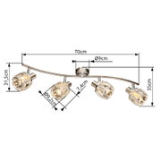 Deckenstrahler mit vier verstellbaren Leuchten, Kristallglas-Design, seitliche Perspektive