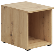 Regalaufsatz aus Holz in natürlicher Holzoptik, seitliche Perspektive