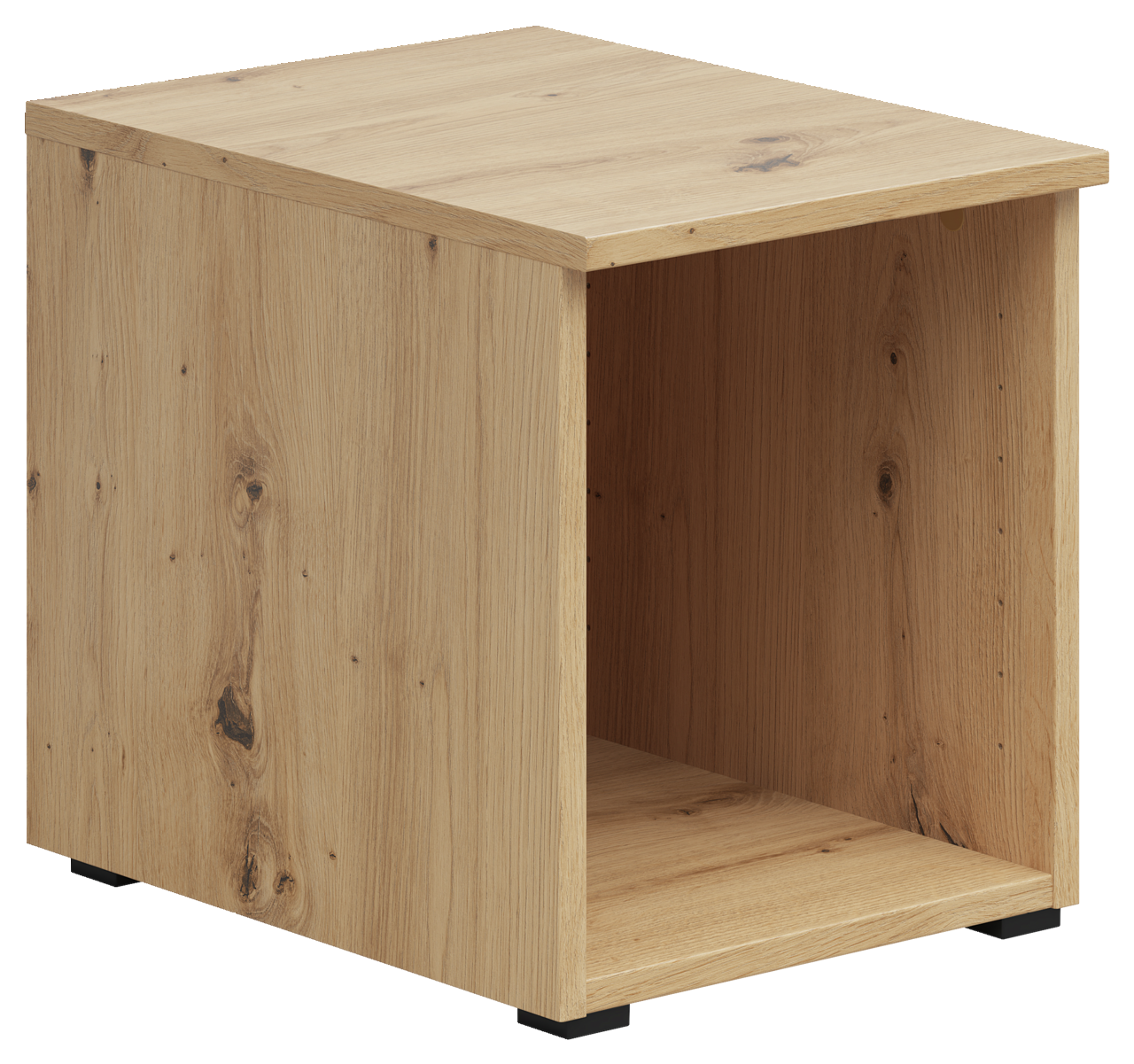 Regalaufsatz aus Holz in natürlicher Holzoptik, seitliche Perspektive