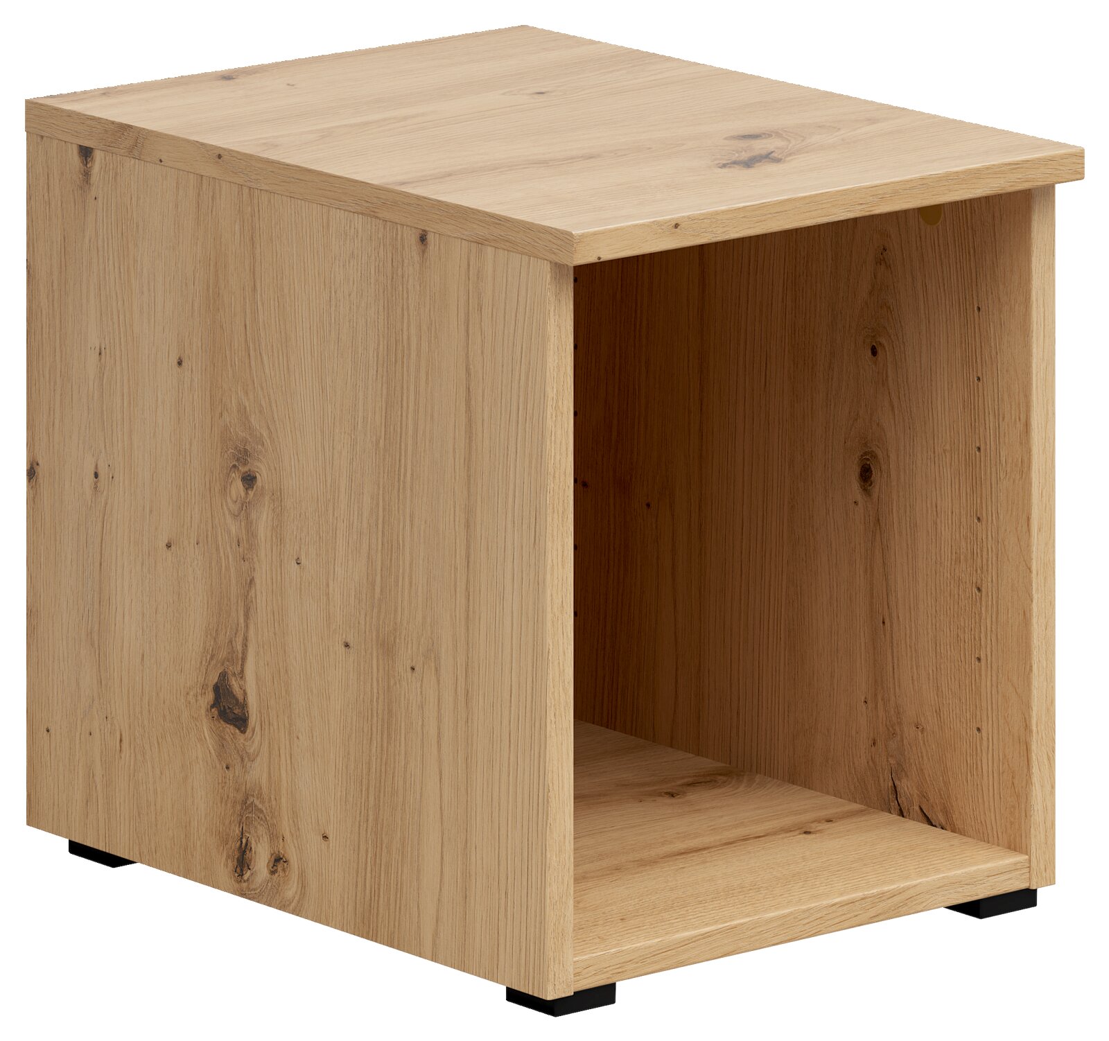 Regalaufsatz aus Holz in natürlicher Holzoptik, seitliche Perspektive