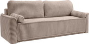 Beiges Schlafsofa mit geripptem Stoffbezug, seitliche Perspektive