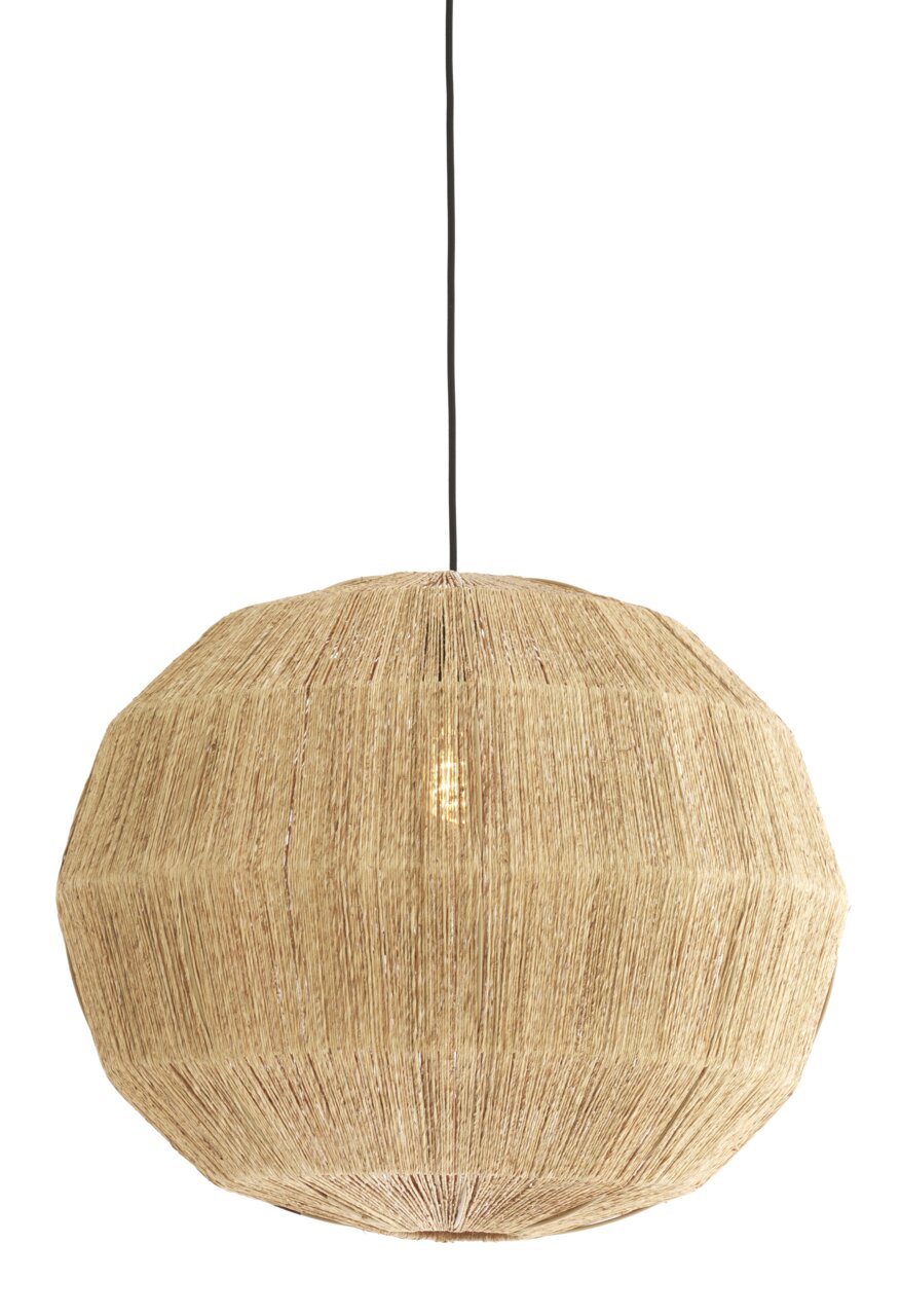 Light&Living Hängeleuchte JUNNA Hängeleuchte aus natürlichem Material in Seitenansicht, mit sichtbarem Leuchtmittel im Inneren.