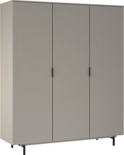 Moderner dreitüriger Kleiderschrank in grauer Farbe, Frontalansicht