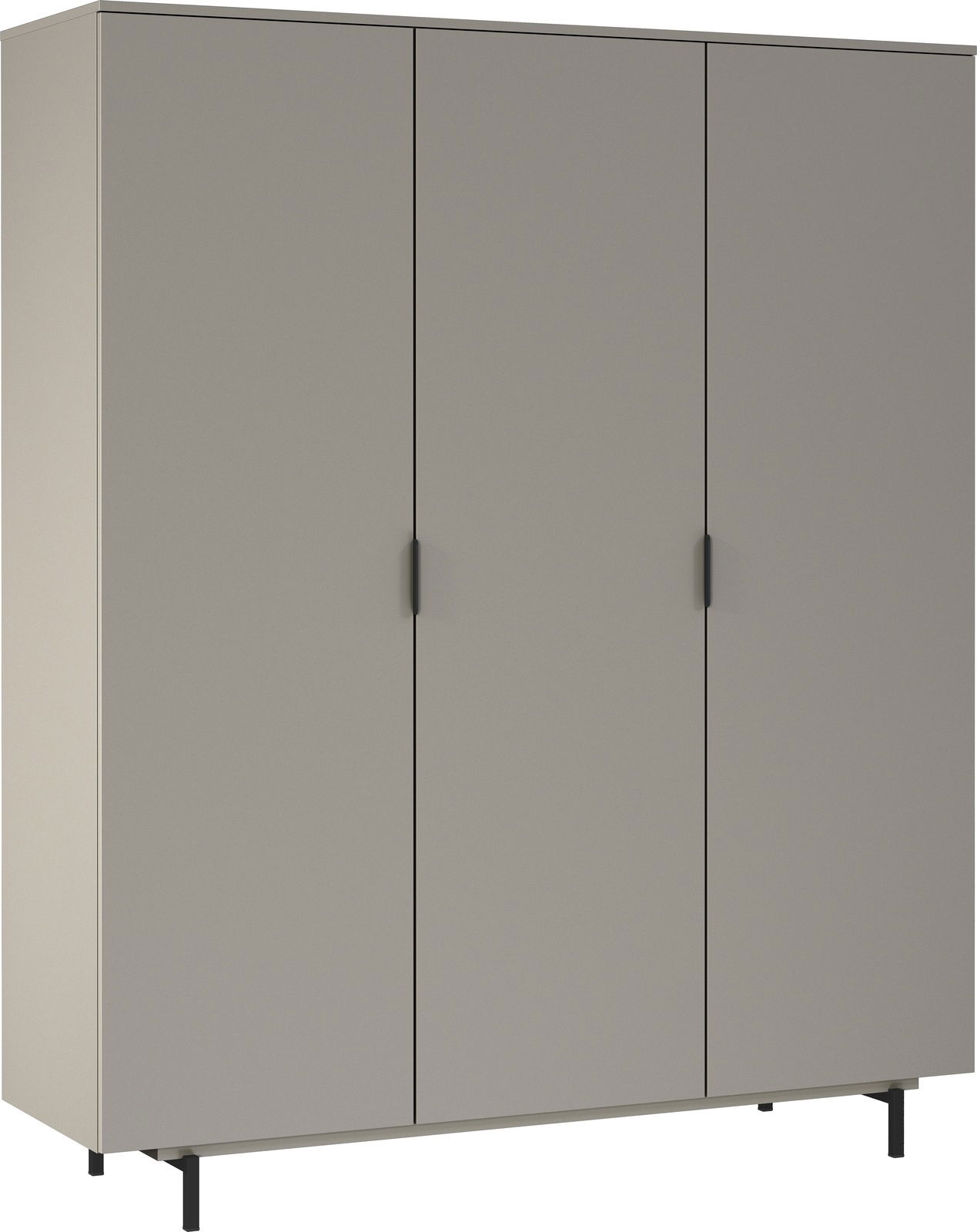 Moderner dreitüriger Kleiderschrank in grauer Farbe, Frontalansicht