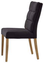 Moderner Stuhl mit schwarzem Polster und Holzbeinen, Seitenansicht