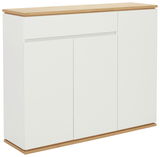 Moderner XL-Schuhschrank in Weiß mit Holzdetails, seitliche Perspektive