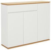 Moderner XL-Schuhschrank in Weiß mit Holzdetails, seitliche Perspektive