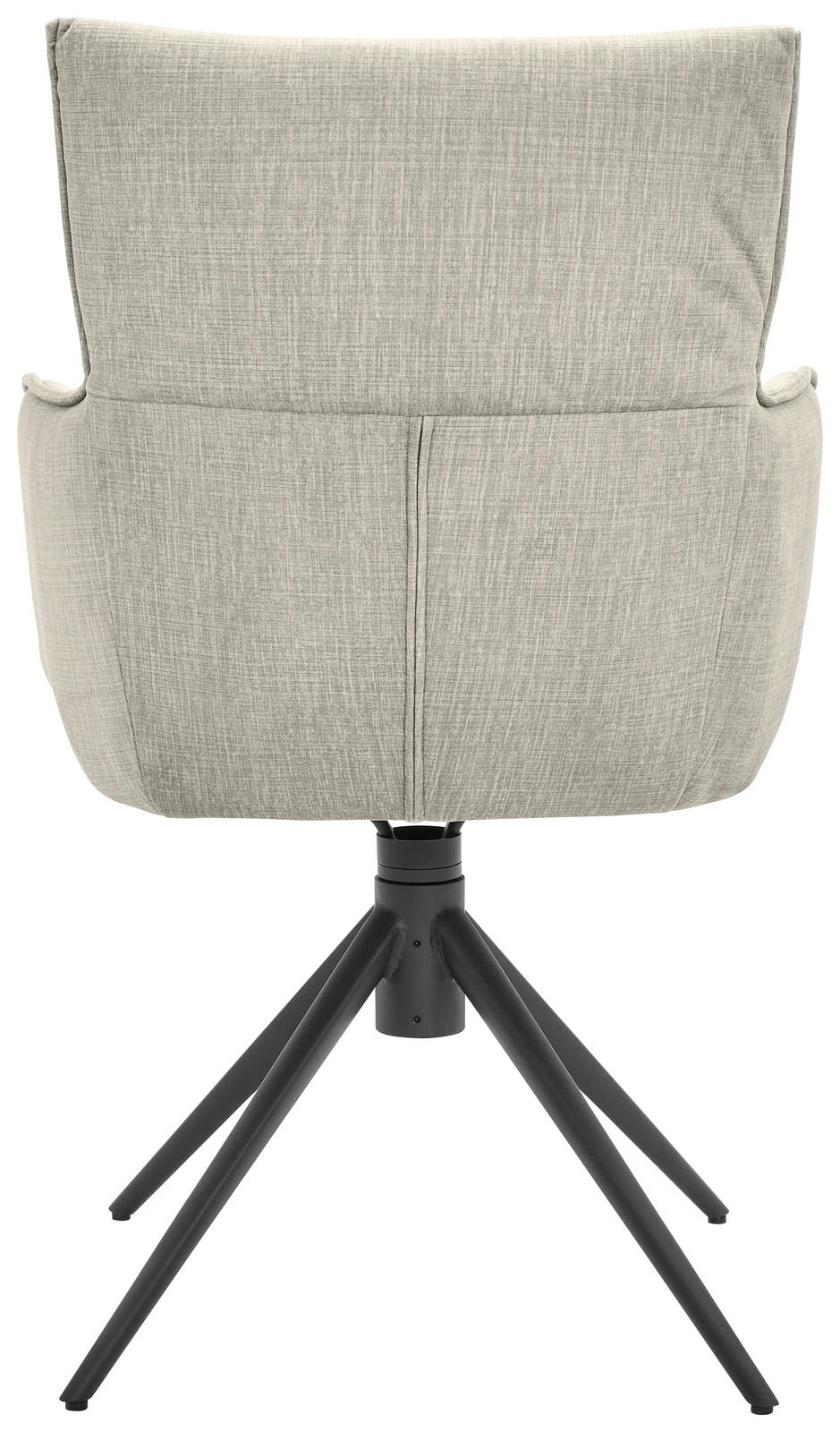 Dieter Knoll Armlehnstuhl AVELINO Rückansicht eines modernen Armlehnstuhls mit grauem Stoffbezug und schwarzem Metallgestell.