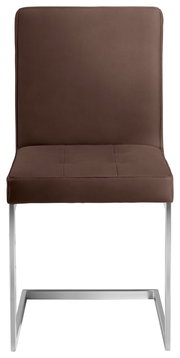 Brauner Freischwinger-Stuhl mit Metallgestell, Vorderansicht