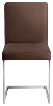 Brauner Freischwinger-Stuhl mit Metallgestell, Vorderansicht