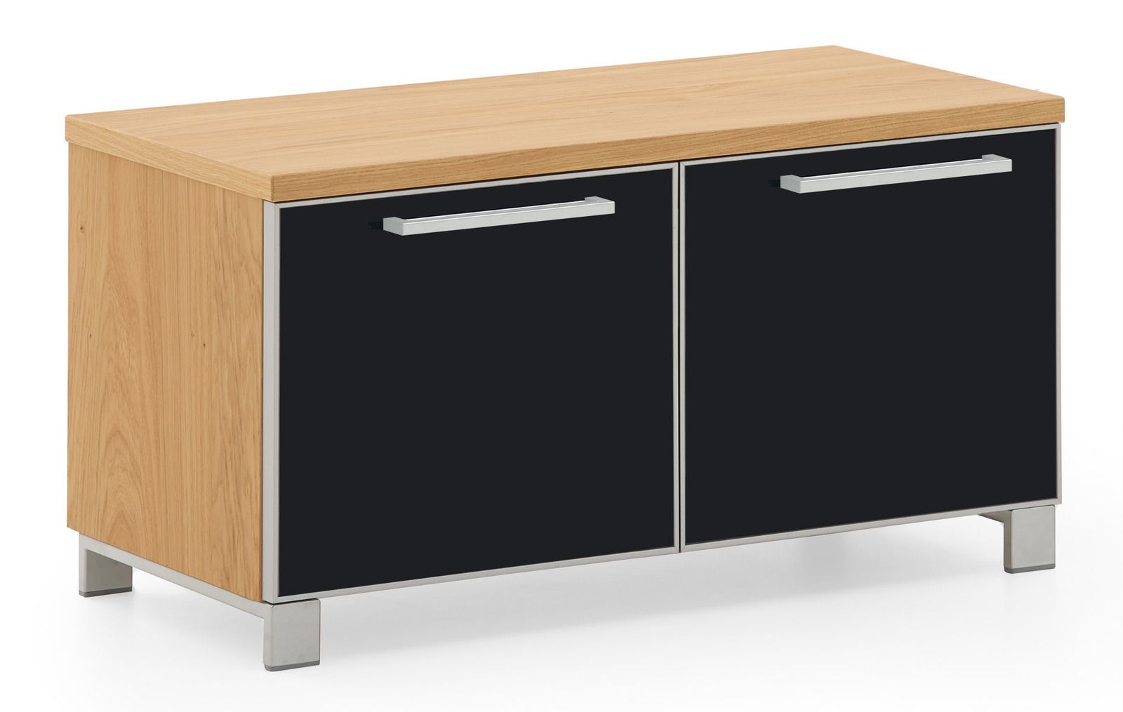 VOSS Garderobenbank SANTINA Garderobenbank aus Holz mit schwarzer Front und silbernen Griffen, seitliche Perspektive