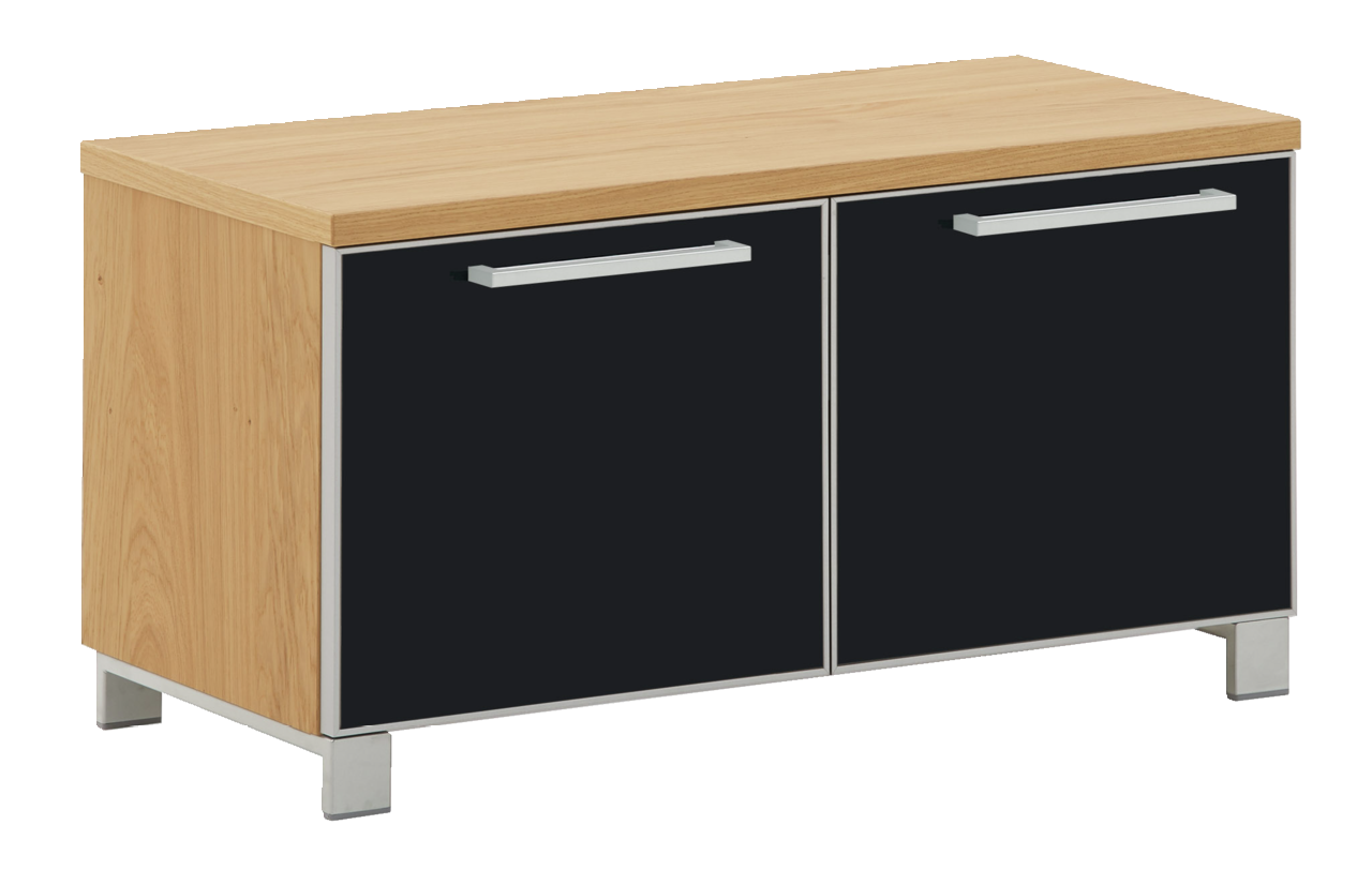 VOSS Garderobenbank SANTINA Garderobenbank aus Holz mit schwarzer Front und silbernen Griffen, seitliche Perspektive