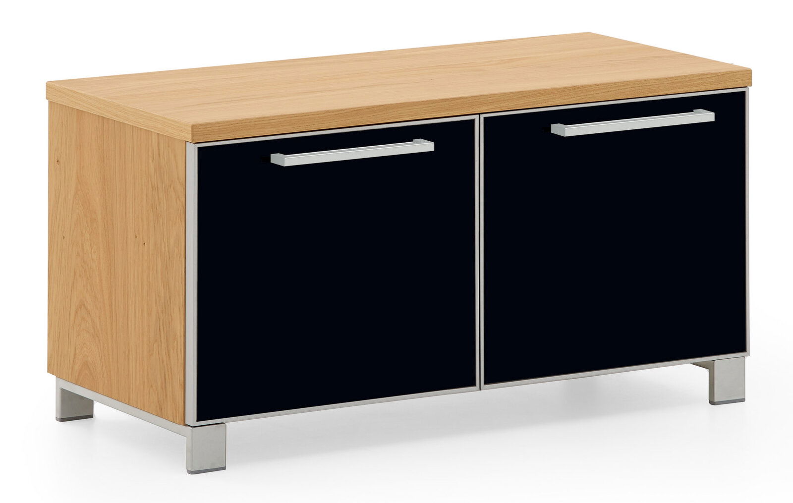 VOSS Garderobenbank SANTINA Garderobenbank aus Holz mit schwarzer Front und silbernen Griffen, seitliche Perspektive