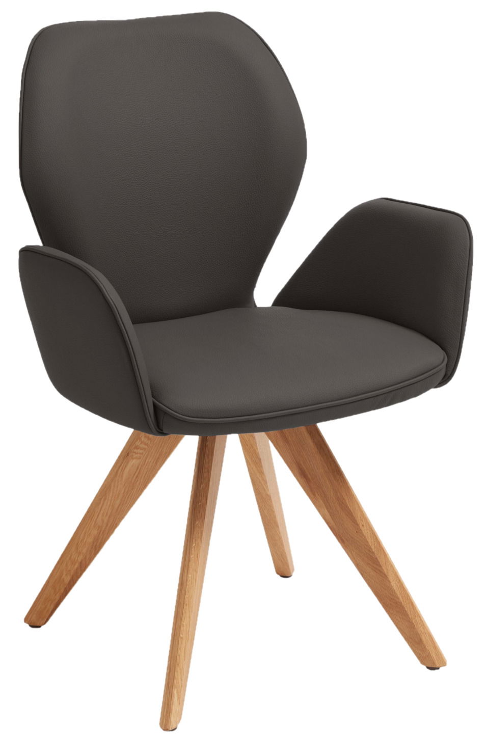 Moderner Sessel mit schwarzem Polster und Holzbeinen, seitliche Perspektive