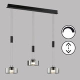 Moderne dreifache Pendelleuchte LavinFischer & Honsel mit verstellbarer Höhe und dimmbarer Funktion, seitliche Perspektive.