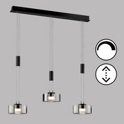 Moderne dreifache Pendelleuchte LavinFischer & Honsel mit verstellbarer Höhe und dimmbarer Funktion, seitliche Perspektive.