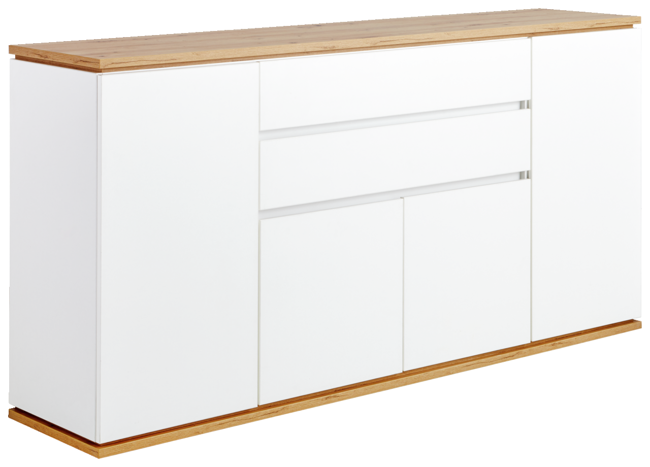XORA Sideboard YAMAEL Weißes Sideboard mit Holzoberfläche, seitliche Perspektive
