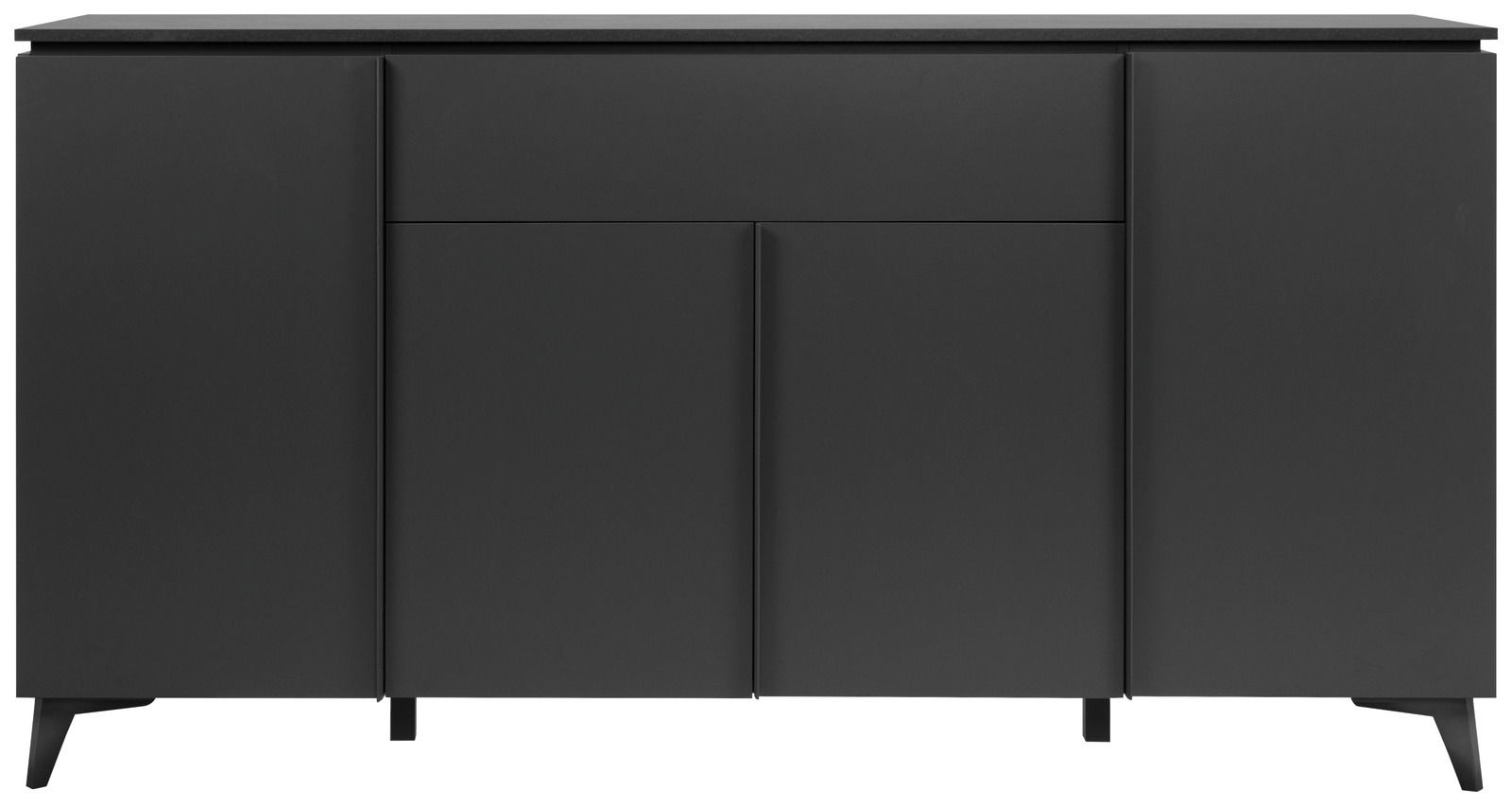 Schwarzes Sideboard mit modernem Design, frontal betrachtet