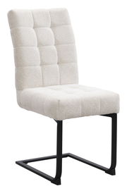 Moderner Schwingstuhl mit cremefarbenem, gepolstertem Sitz und schwarzem Metallgestell, seitliche Perspektive