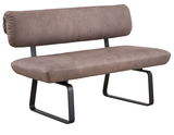 Sitzbank 160cm in braunem Stoff mit schwarzem Metallgestell, seitliche Perspektive