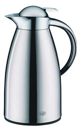 Edelstahl-Isolierkanne mit polierter Oberfläche, seitliche Ansicht