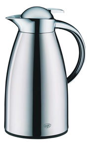 Edelstahl-Isolierkanne mit polierter Oberfläche, seitliche Ansicht